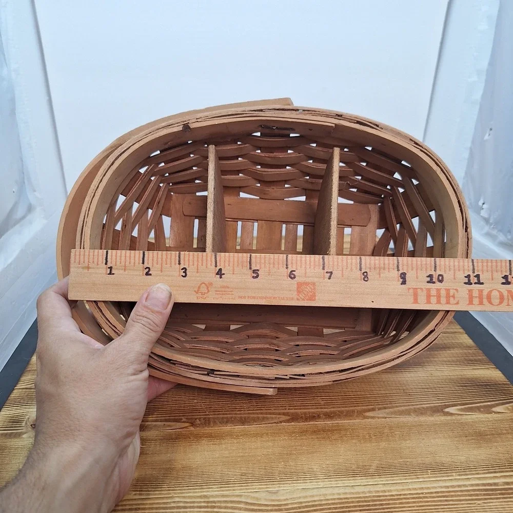 Hand Woven Amash Utensil Plate Holder Basket 11x6 Natural Wood Caddy